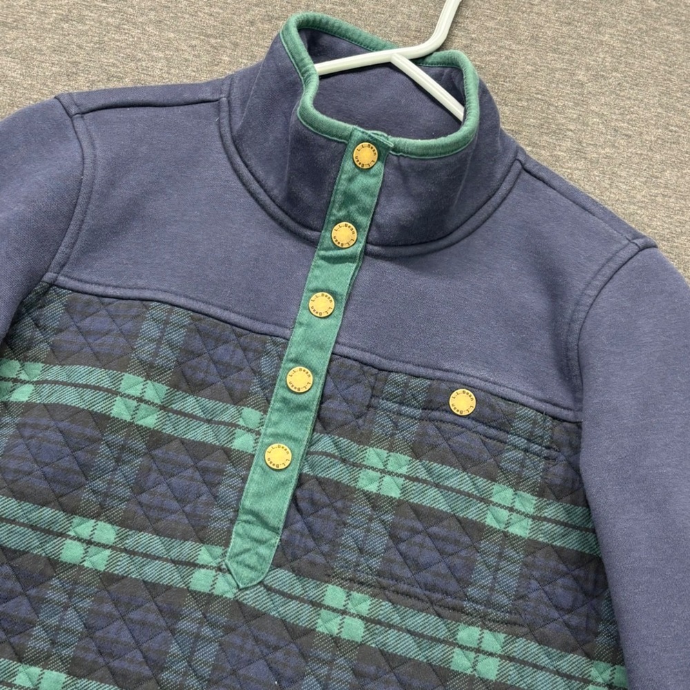 L.L.Bean Pullover Womens S Petite Quilted Plaid Snap Long Sleeve Black watch